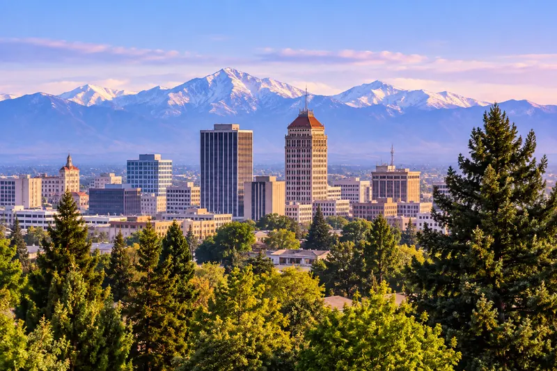 Fresno skyline with the Sierra Nevada behind